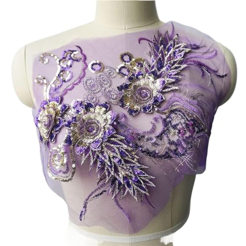 MYXJX applizieren, Lila Spitze Stoff Pailletten 3D Blume Quaste Hochzeitskleid Applikationen Gestickte Borten Kragen Nähen Patch for Kleid DIY Dekoration MYXJX applizieren, Lila Spitze Stoff Pailletten 3D Blume Quaste Hochzeitskleid Applikationen Gestickte Borten Kragen Nähen Patch for Kleid DIY Dekoration von MYXJX