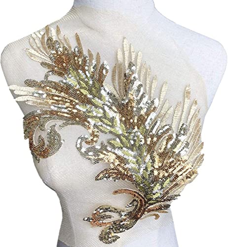 MYXJX applizieren, Pailletten Feder Stickerei Blume Stoff Spitze Applikation Netzbesatz Nähmotiv Hochzeitskleid Braut DIY Handwerk(OneColor) von MYXJX