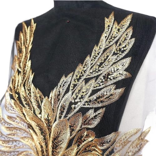 MYXJX applizieren, Pailletten-Federblätter, Schwarze Netz-Spitzenbesätze, Aufnäher, Stickereien for Hochzeitsapplikationen, Dekoration, DIY(Black) von MYXJX