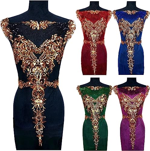 MYXJX applizieren, Pailletten-Spitzenstoff, Quaste, Netzstoff, edle bestickte Hochzeitskleid-Applikation for Kleid, Dekoration, DIY(Black) von MYXJX