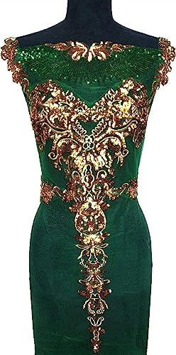 MYXJX applizieren, Pailletten-Spitzenstoff, Quaste, Netzstoff, edle bestickte Hochzeitskleid-Applikation for Kleid, Dekoration, DIY(Grün) von MYXJX