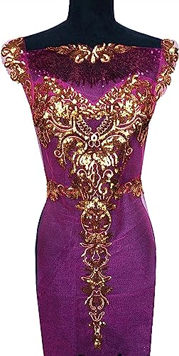 MYXJX applizieren, Pailletten-Spitzenstoff, Quaste, Netzstoff, edle bestickte Hochzeitskleid-Applikation for Kleid, Dekoration, DIY(Purple) von MYXJX