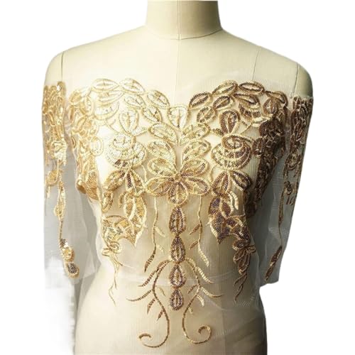 MYXJX applizieren, Pailletten weiß Mesh Bestickt Brautkleid Applikationen Spitzenbesatz Kragen Mesh Nähen Patch for Kleid DIY(OneColor) von MYXJX