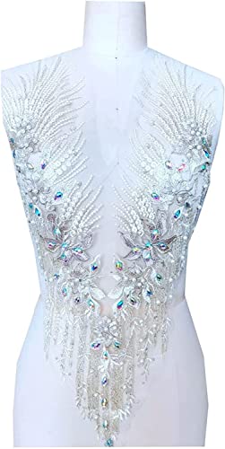 MYXJX applizieren, Perlen, Strasssteine, Spitzenapplikationen, Bohren, Blumenaufnäher, handgefertigte Accessoires for Kleider, Kostüme(Beige) von MYXJX