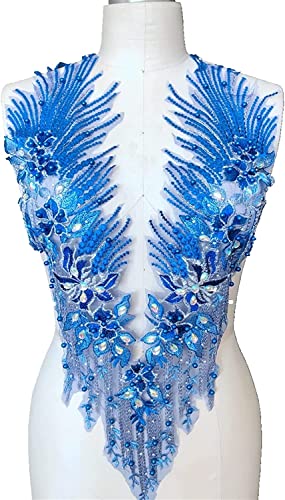 MYXJX applizieren, Perlen, Strasssteine, Spitzenapplikationen, Bohren, Blumenaufnäher, handgefertigte Accessoires for Kleider, Kostüme(Blu) von MYXJX
