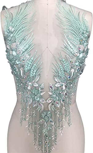 MYXJX applizieren, Perlen, Strasssteine, Spitzenapplikationen, Bohren, Blumenaufnäher, handgefertigte Accessoires for Kleider, Kostüme(Grün) von MYXJX
