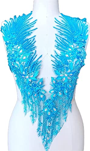 MYXJX applizieren, Perlen, Strasssteine, Spitzenapplikationen, Bohren, Blumenaufnäher, handgefertigte Accessoires for Kleider, Kostüme(Light Blue) von MYXJX