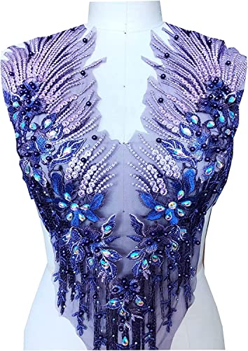 MYXJX applizieren, Perlen, Strasssteine, Spitzenapplikationen, Bohren, Blumenaufnäher, handgefertigte Accessoires for Kleider, Kostüme(Light Purple) von MYXJX