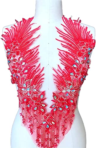 MYXJX applizieren, Perlen, Strasssteine, Spitzenapplikationen, Bohren, Blumenaufnäher, handgefertigte Accessoires for Kleider, Kostüme(Red) von MYXJX