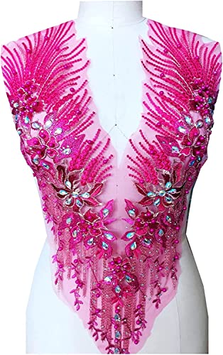 MYXJX applizieren, Perlen, Strasssteine, Spitzenapplikationen, Bohren, Blumenaufnäher, handgefertigte Accessoires for Kleider, Kostüme(Rose Red) von MYXJX