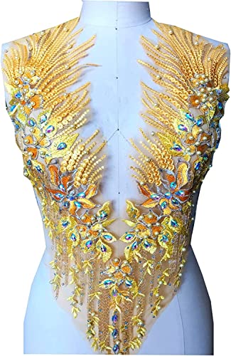 MYXJX applizieren, Perlen, Strasssteine, Spitzenapplikationen, Bohren, Blumenaufnäher, handgefertigte Accessoires for Kleider, Kostüme(Yellow) von MYXJX