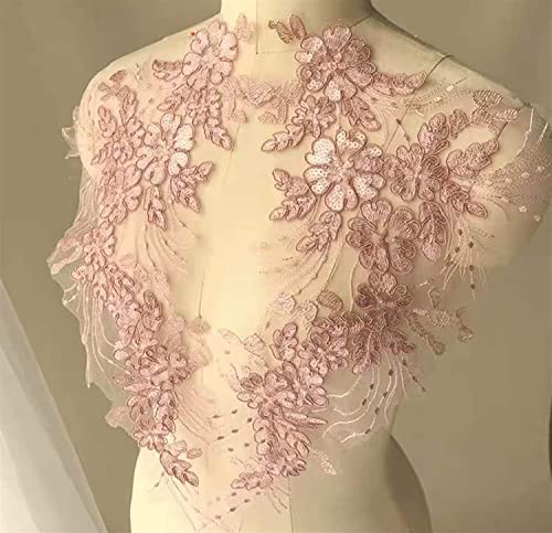 MYXJX applizieren, Stickerei-Blumen-Patches, Pailletten, handgefertigt, DIY-Applikation, Hochzeitskleid, Kleidungszubehör, Spitzen-Patch(Beige) von MYXJX