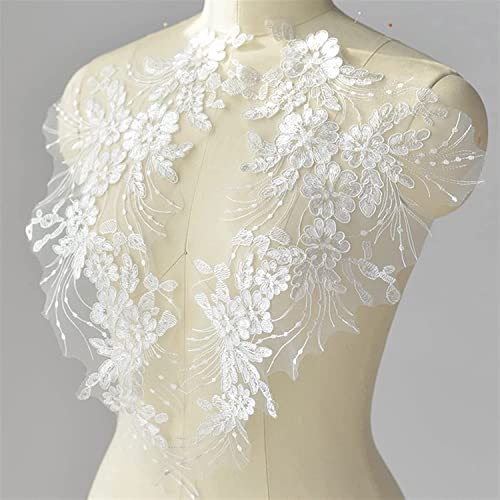 MYXJX applizieren, Stickerei-Blumen-Patches, Pailletten, handgefertigt, DIY-Applikation, Hochzeitskleid, Kleidungszubehör, Spitzen-Patch(Bianco) von MYXJX