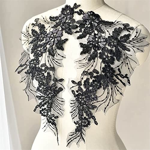 MYXJX applizieren, Stickerei-Blumen-Patches, Pailletten, handgefertigt, DIY-Applikation, Hochzeitskleid, Kleidungszubehör, Spitzen-Patch(Black) von MYXJX