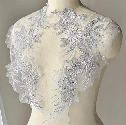 MYXJX applizieren, Stickerei-Blumen-Patches, Pailletten, handgefertigt, DIY-Applikation, Hochzeitskleid, Kleidungszubehör, Spitzen-Patch(Grijs) von MYXJX