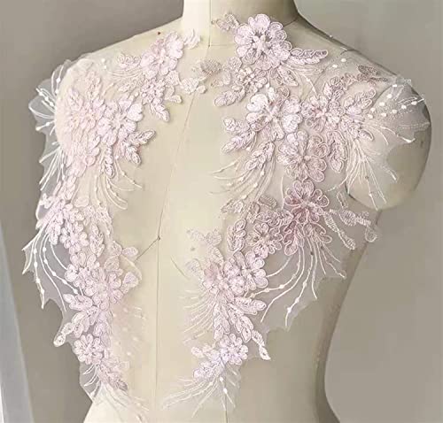 MYXJX applizieren, Stickerei-Blumen-Patches, Pailletten, handgefertigt, DIY-Applikation, Hochzeitskleid, Kleidungszubehör, Spitzen-Patch(Roze) von MYXJX