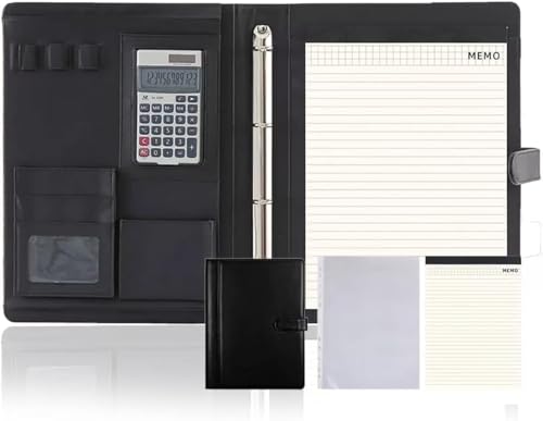 Portfoliomappe a4, S Binder Superior Vegan Leder Business Business Planer for Schule Büro Konferenz Notizblock(Svart) von MYXJX