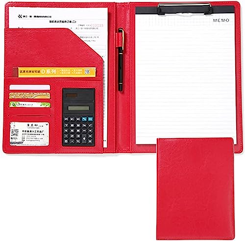Portfoliomappe a4, Schreibblock Business PU mit Taschenrechner Kunstleder Aufbewahrung Zwischenablage for Konferenzdokumente Arbeit(Rood) von MYXJX
