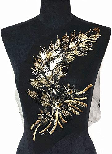 applizieren, Applikation Netzbesatz Nähen Stoff Kragen Patch Motiv Hochzeitskleid Braut DIY Handwerk(Black Gold) von MYXJX