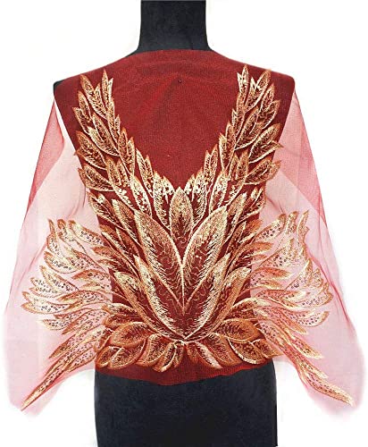 applizieren, Applikation Netzbesatz Nähen Stoff Kragen Patch Motiv Hochzeitskleid Braut DIY Handwerk(Red Underlay) von MYXJX