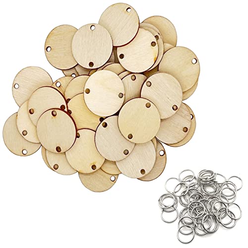 100 Stück Holzkreise Anhänger 3 cm mit Löchern und 100 Stück 10 mm Ringe von MYYZMY