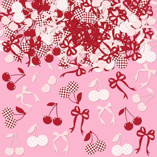 200 Stück Kirsch-Konfetti, rosa Schleifen Konfetti, Kirsche Party Dekorationen, Kirsche Tischkonfetti für Babyparty, Geburtstagsfeier von MZ.ogm