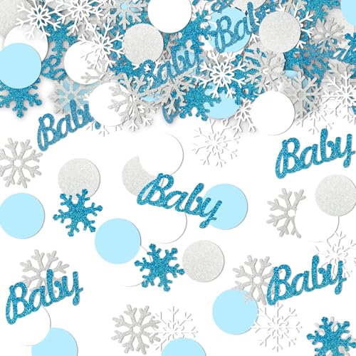 300 Stück Winter-Babyparty-Dekorationen, Winter-Babyparty-Konfetti für Tische, Glitzer-Schneeflocken-Konfetti, Tischdekorationen für Geschlechtsoffenbarung, Geburtstag, Streu-Party-Dekor (blau) von MZ.ogm