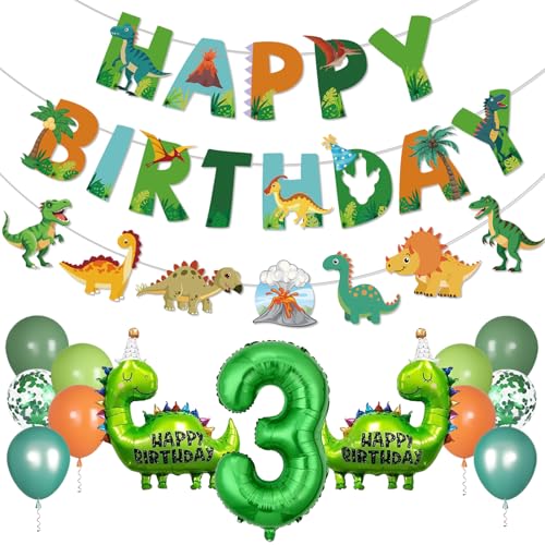 Dinosaurier 3 Geburtstag Dekorationen für Jungen Dinosaurier Luftballons mit Banner Girlande Nummer 3 Folie Dino Geburtstag Luftballons für 3 Jahre Alt Dino Party von MZ.ogm