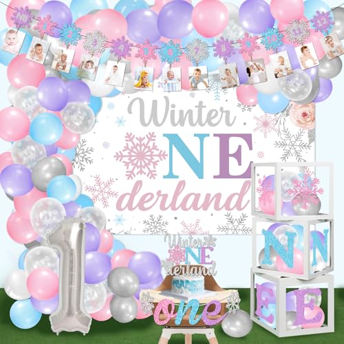 Winter Onederland 1. Geburtstag Mädchen Glitzer Winter Onederland Party Dekorationen Erster Geburtstag Dekorationen für Mädchen mit Foto Banner Hintergrund Luftballons Kuchen Cupcake Topper von MZ.ogm
