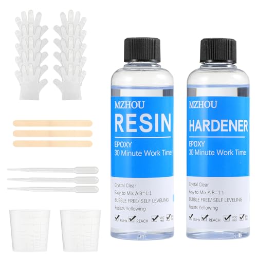 Epoxidharz 500ml transparent für Gießen und Beschichtung-Verhältnis 1: 1 mit 250 ml Harz und 250 ml Aushärtung für Tischplatten, Schmuckherstellung, Malerei und handwerkliche Dekoration von MZHOU