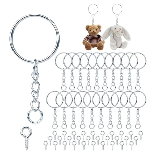 100 Stück Schlüsselring mit Kette Schlüsselanhänger Selber Machen Basteln Ringe Set Schlüsselanhänger Rohling Zubehör Key Chains 25mm mit Spaltringe für Schlüssel Anhänger DIY Schmuckherstellung von MZOYOURO