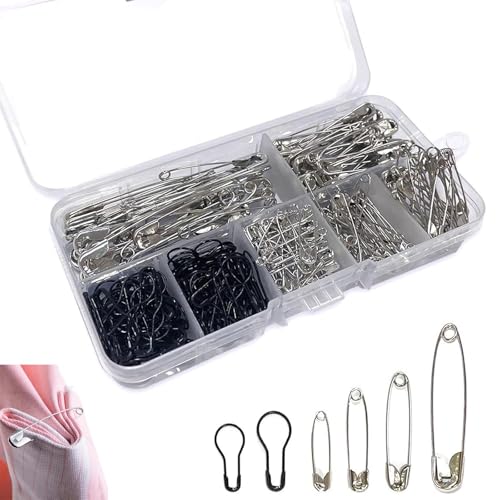 270 Stück Sicherheitsnadeln in 6 Größen Sicherheitsnadel, Verschiedenen, Schwarz Metall Safety Pins für Kleidung Kunsthandwerk Nähen(22-54mm) von MZOYOURO