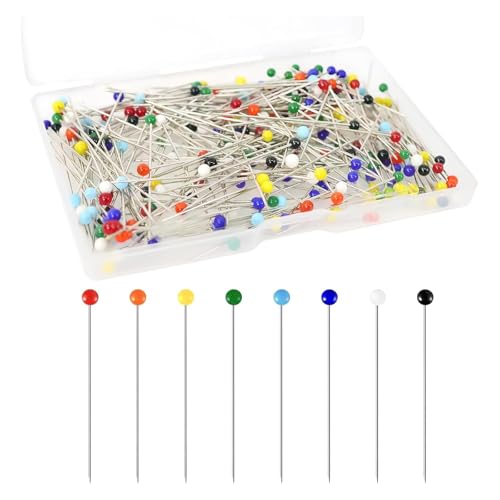 500 Stück Stecknadeln mit Kopf 38 mm Bunte Glaskopfstecknadeln aus Edelstahl für Nähen Zubehör, Basteln Schmuckherstellung Extra große Stecknadeln mit Kopf groß Ideal als Stecknadeln Nähen von MZOYOURO