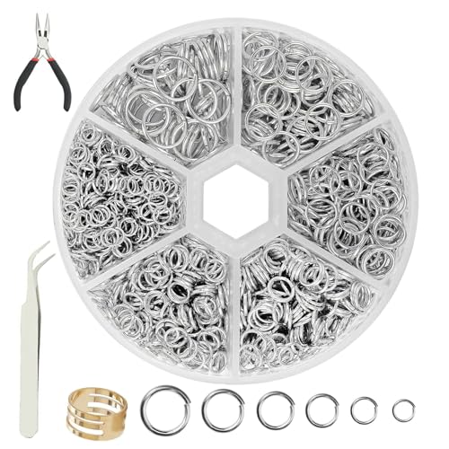 880 Stück Biegeringe Kit, Jump Rings Silber Spaltringe, Metall kettenring,Offene Schmuckherstellung Ringe, für Schmuck machen Armband Halskette (4mm 5mm 6mm 7mm 8mm 10mm) von MZOYOURO