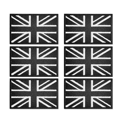 Aufnäher mit britischer Union-Jack-Flagge, schwarz, taktische Applikation, Klettverschluss, britisches Emblem für Kappen, Taschen, Westen, Militäruniformen, 6 Stück Aufnäher mit britischer Union-Jack-Flagge, schwarz, taktische Applikation, Klettverschluss, britisches Emblem für Kappen, Taschen, Westen, Militäruniformen, 6 Stück von MZOYOURO