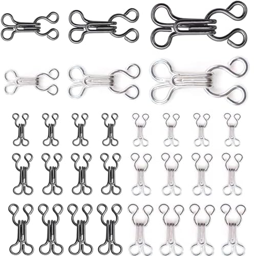 Nähen Haken und Augen Verschluss, 24 Set BH-Haken-Ösen-Verschluss, Unterwäsche Haken und Augen Schließe, Nähen DIY Bastelzubehör, 3 Größen, für BH, Kleidung, Röcken, Hosen(Schwarz und Silber) Nähen Haken und Augen Verschluss, 24 Set BH-Haken-Ösen-Verschluss, Unterwäsche Haken und Augen Schließe, Nähen DIY Bastelzubehör, 3 Größen, für BH, Kleidung, Röcken, Hosen(Schwarz und Silber) von MZOYOURO
