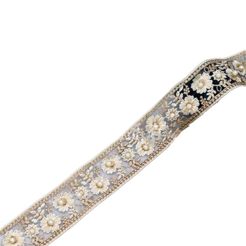 2 Yards Stickerei Spitze Trim Perle Perlen Band Kleidungsstück Hochzeit Kleid Decor Trimmen DIY Zubehör(Color 2) von MZPOZB
