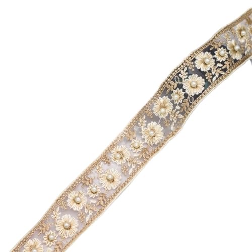 2 Yards Stickerei Spitze Trim Perle Perlen Band Kleidungsstück Hochzeit Kleid Decor Trimmen DIY Zubehör(Color 4) von MZPOZB