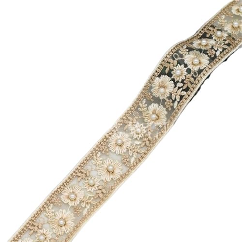 2 Yards Stickerei Spitze Trim Perle Perlen Band Kleidungsstück Hochzeit Kleid Decor Trimmen DIY Zubehör(Color 6) von MZPOZB