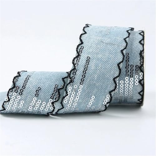 25MM/38MM Pailletten Denim Gurtband Handgemachte Bogen Haar Zubehör Bänder DIY Materialien Kleidung(Black,25mm 50 yards) von MZPOZB