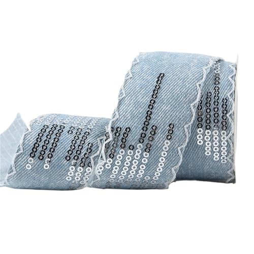25MM/38MM Pailletten Denim Gurtband Handgemachte Bogen Haar Zubehör Bänder DIY Materialien Kleidung(Color-02,38mm 50 yards) von MZPOZB