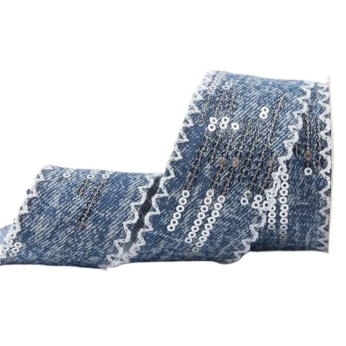 25MM/38MM Pailletten Denim Gurtband Handgemachte Bogen Haar Zubehör Bänder DIY Materialien Kleidung(Color-03,25mm 50 yards) von MZPOZB