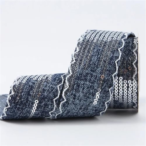 25MM/38MM Pailletten Denim Gurtband Handgemachte Bogen Haar Zubehör Bänder DIY Materialien Kleidung(Color-04,38mm 50 yards) von MZPOZB