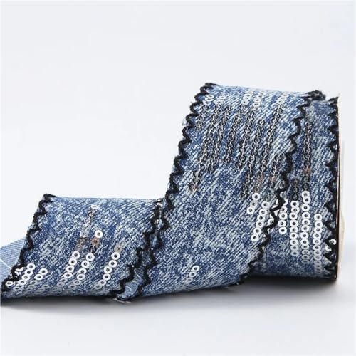 25MM/38MM Pailletten Denim Gurtband Handgemachte Bogen Haar Zubehör Bänder DIY Materialien Kleidung(Color-06,25mm 50 yards) von MZPOZB
