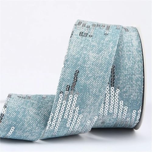 25MM/38MM Pailletten Denim Gurtband Handgemachte Bogen Haar Zubehör Bänder DIY Materialien Kleidung(Color-07,38mm 50 yards) von MZPOZB
