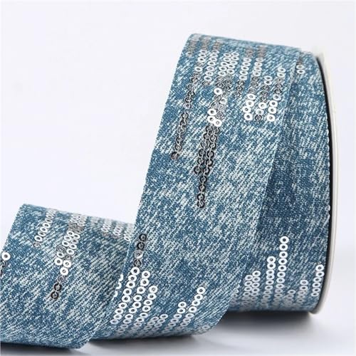 25MM/38MM Pailletten Denim Gurtband Handgemachte Bogen Haar Zubehör Bänder DIY Materialien Kleidung(Color-08,25mm 50 yards) von MZPOZB