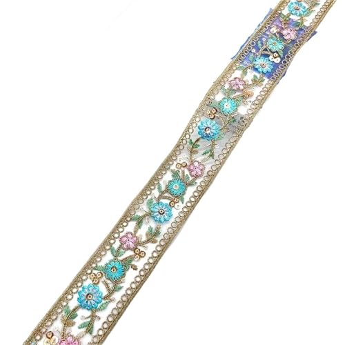 5yards Blume Stickerei Spitze Band Trimmen DIY Nähbedarf Vorhang/Tischdecke Decor Zubehör(Light blue) von MZPOZB