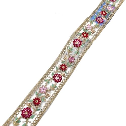 5yards Blume Stickerei Spitze Band Trimmen DIY Nähbedarf Vorhang/Tischdecke Decor Zubehör(Red) von MZPOZB