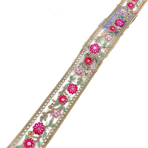 5yards Blume Stickerei Spitze Band Trimmen DIY Nähbedarf Vorhang/Tischdecke Decor Zubehör(Rose red) von MZPOZB