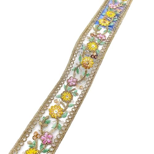 5yards Blume Stickerei Spitze Band Trimmen DIY Nähbedarf Vorhang/Tischdecke Decor Zubehör(Yellow) von MZPOZB
